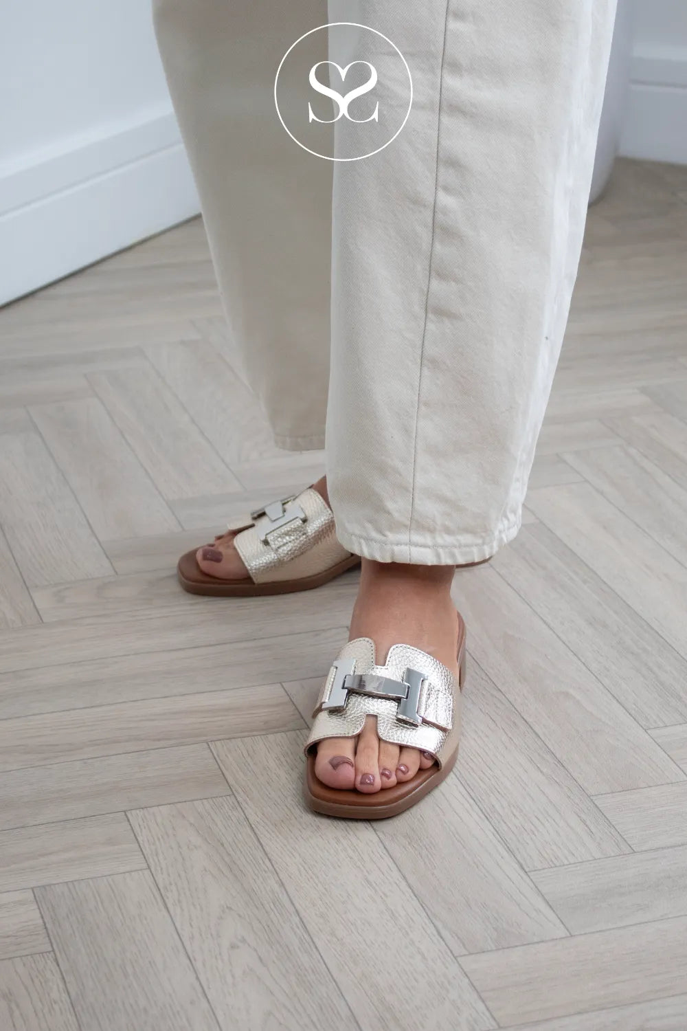 Oh My Sandals Gold Slider Sandals 5890