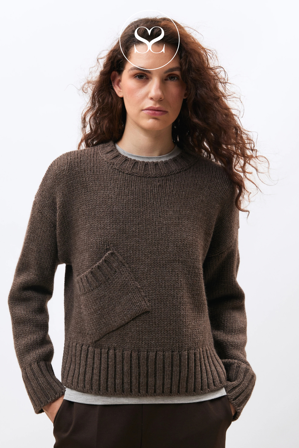 Dark Taupe Knitted Jumper - Curtam