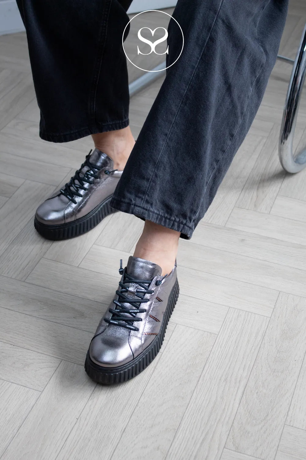 Wonders Pewter Metallic Platform Trainers - A-5201