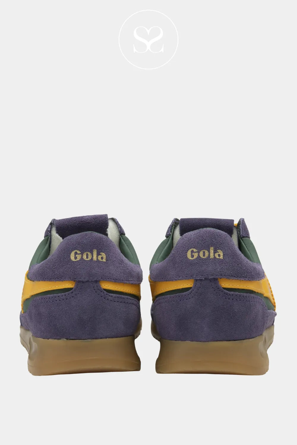 GOLA FIREFLY GREEN LEATHER SPORTY LACE UP TRAINERS WITH PLUM SUEDE HEEL WITH SIGNATURE GOLA LOGO