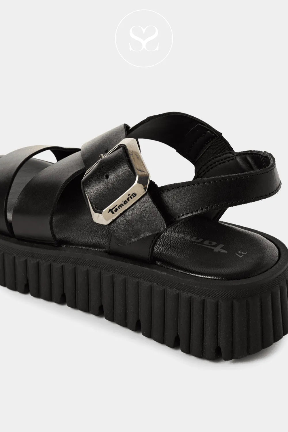 Tamaris Black Chunky Gladiator Flat-form Sandals 1-28705-44