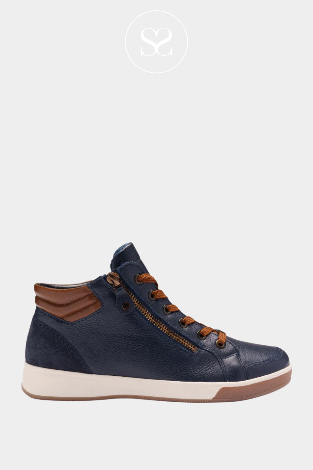 Ara - Navy & Tan slip on High Top Trainers for Women - 12-24499