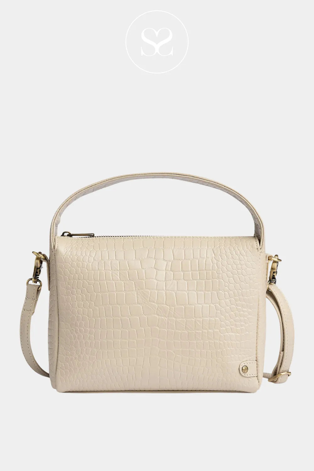 depeche 17114 cream laether crossboy bag wth croc effect and short handle