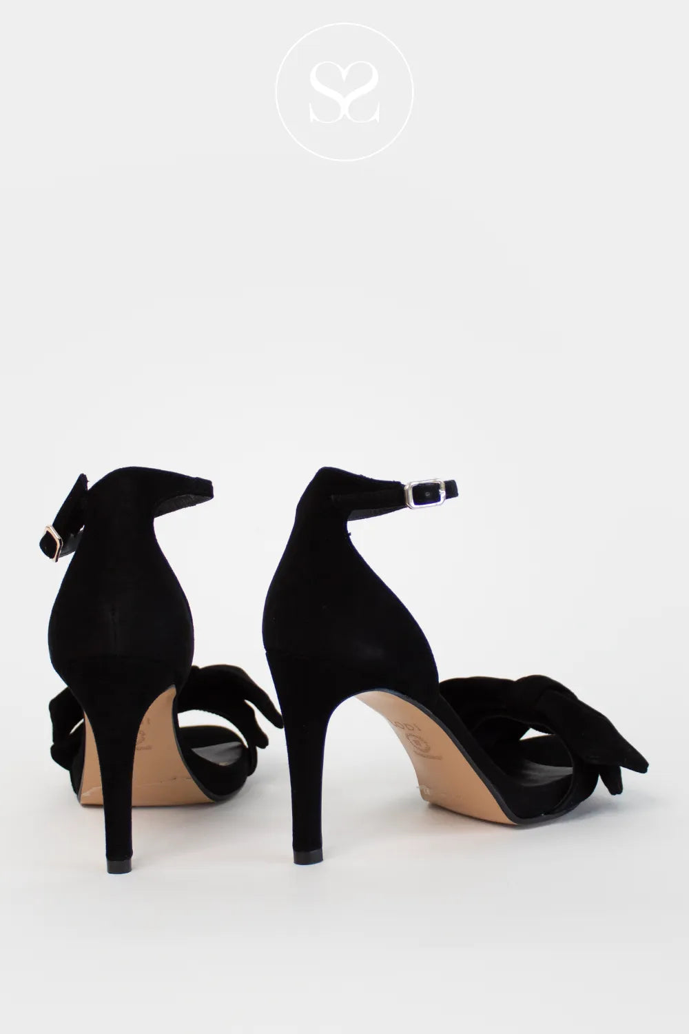 LODI BLACK SUEDE HIGH BLOCK HEEL BOW DETAIL ANKLE STRAP SANDALS INGAL