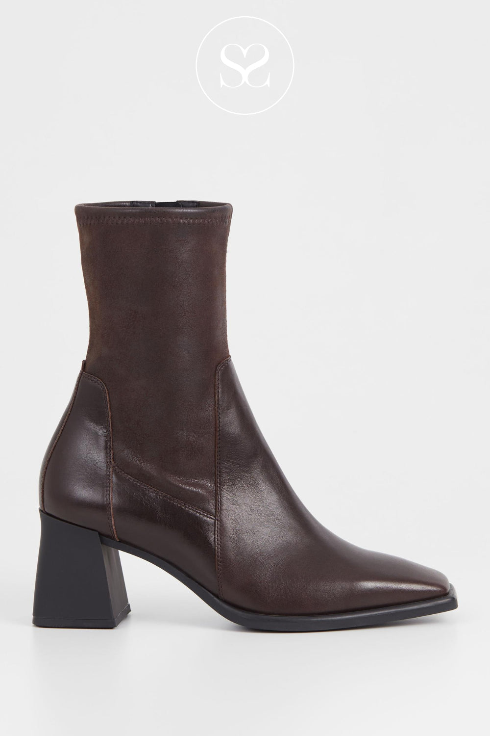 VAGABOND HEDDA 5602-302 CHOCOLATE BROWN LEATHER BLOCK HEEL SOCK BOOTS