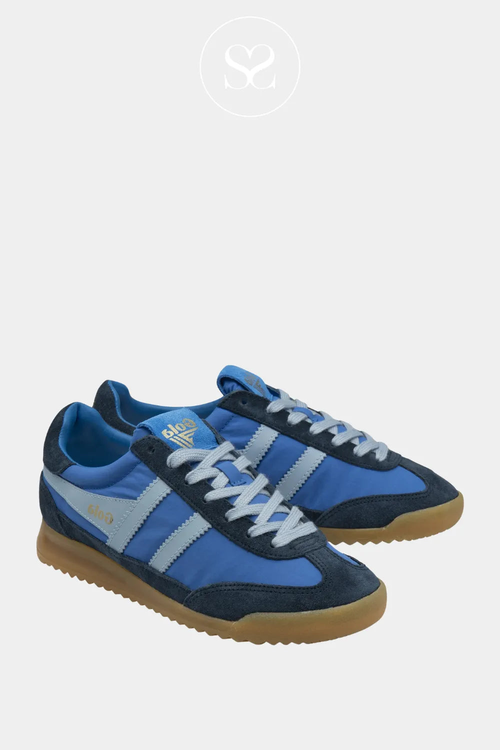 GOLD BLUE LACE UP GUM SOLE SPORTY STYLE SNEAKERS FOR WOMEN