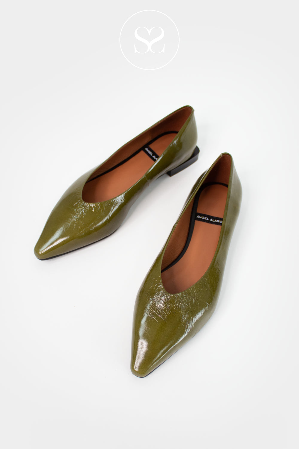 ANGEL ALARCON OLIVE GREEN POINTED TOE BALLET PUMPS - NAYU