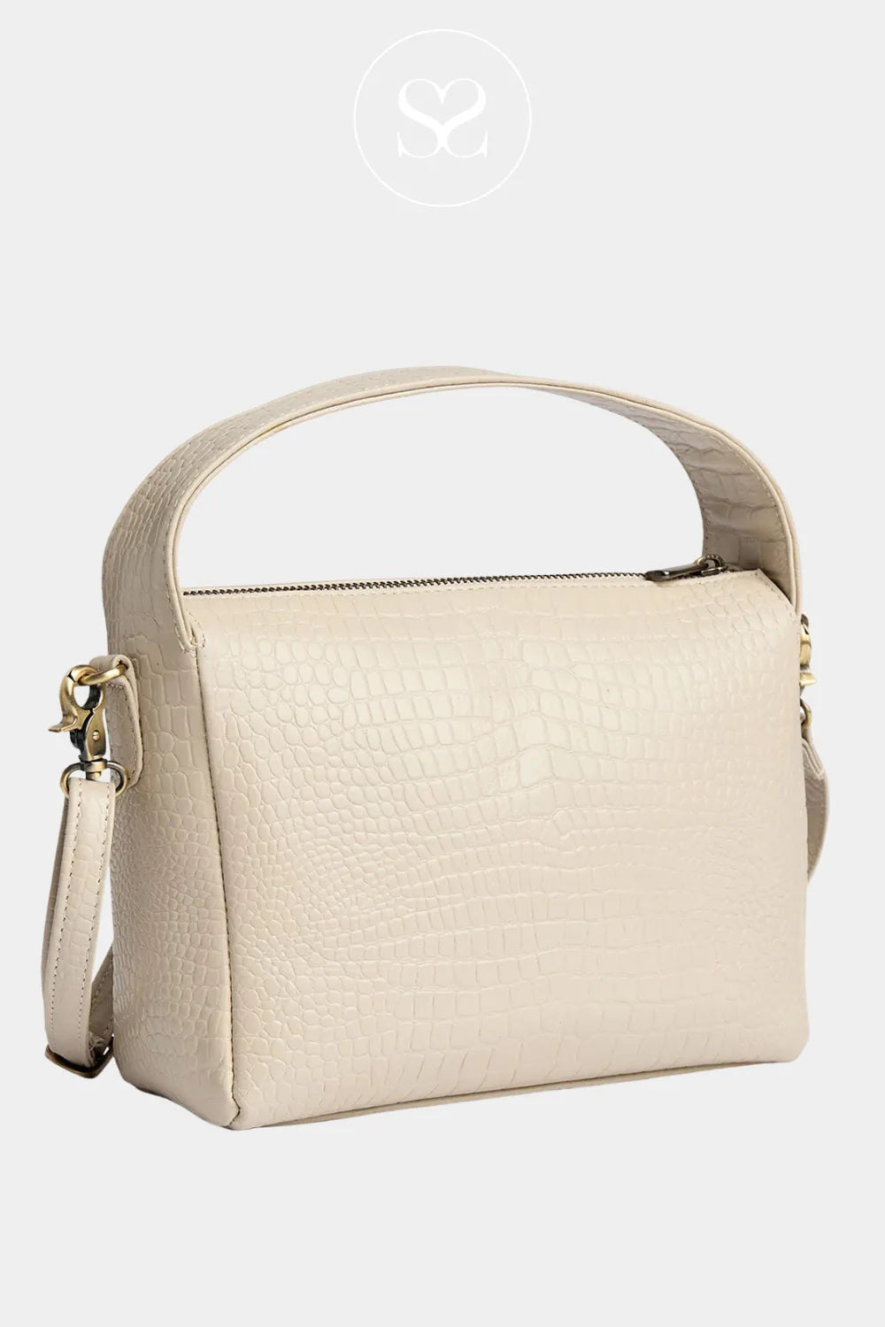 depeche 17114 cream laether crossboy bag wth croc effect and short handle