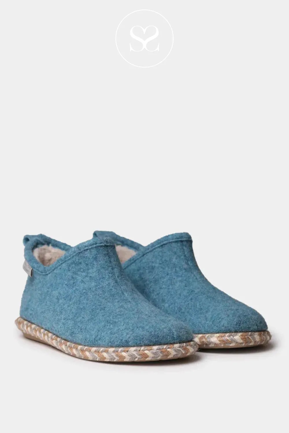 TONI PONS DUNA-FP TURQUOISE COZY FAUX FUR LINED SLIPPER WITH RUBBER SOLE