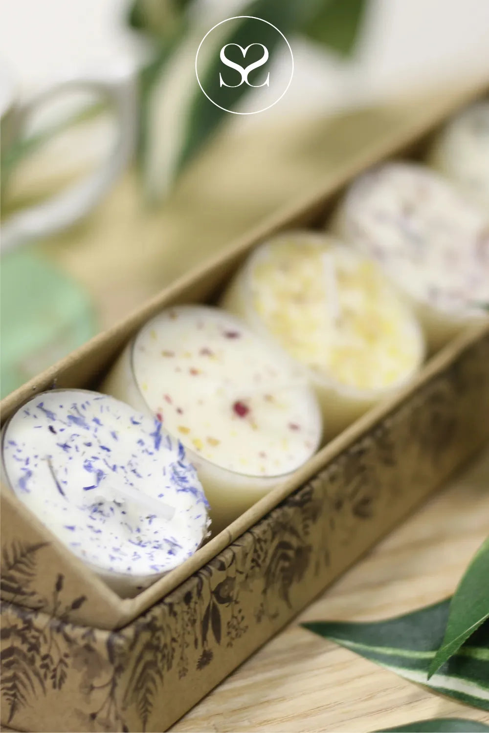 FLOWER CHILD 5 PACK XL TEALIGHTS - MIXED Long lasting fragrance- made with essential oils