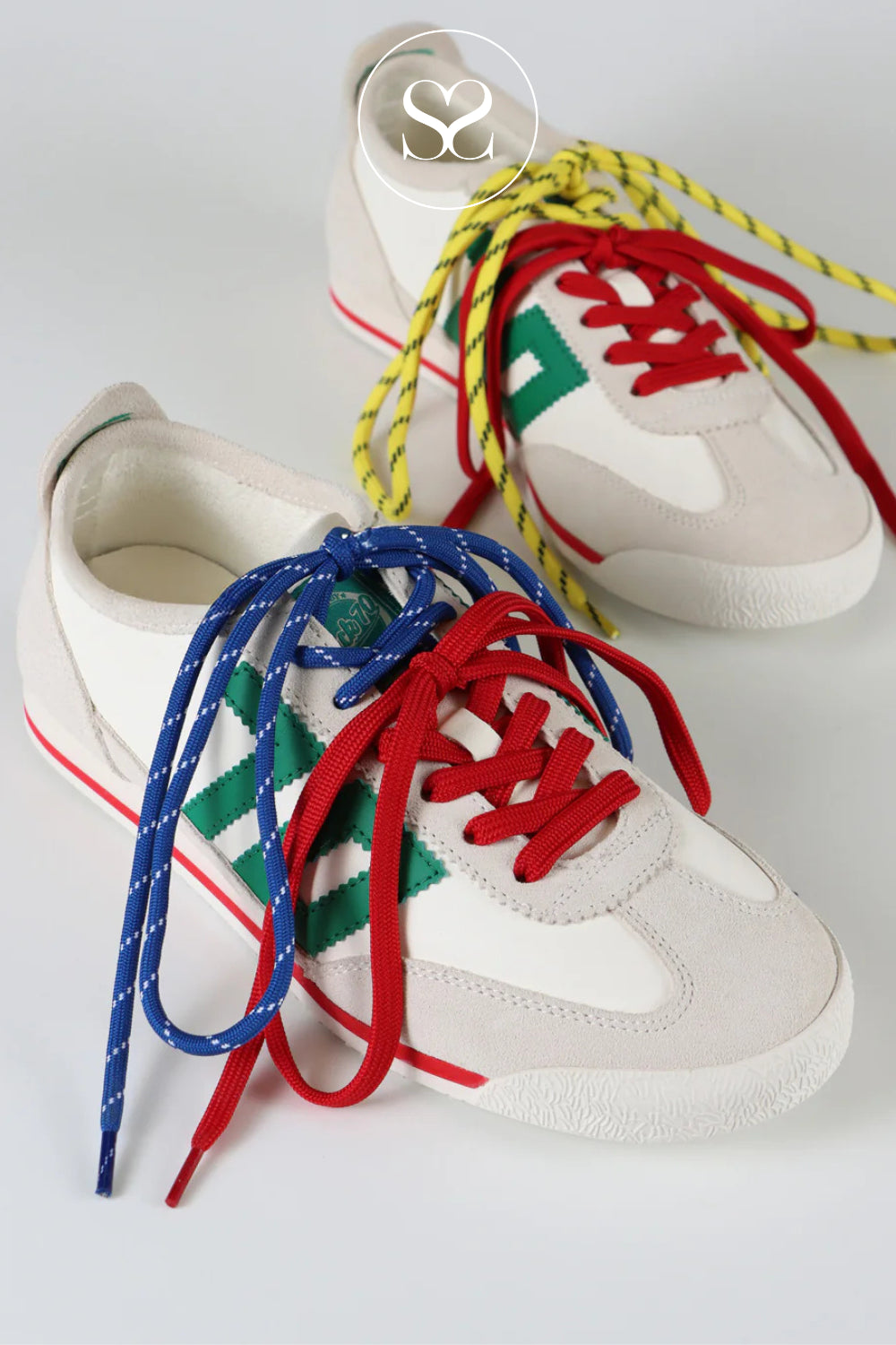 BACK70 White/Green Retro Trainers- Leon