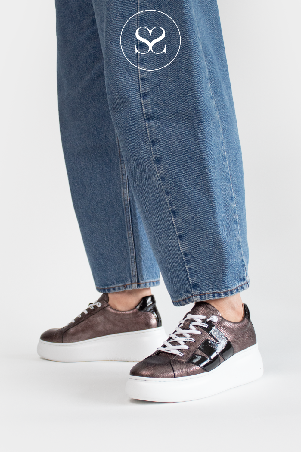 WONDERS PEWTER SLIP-ON PLATFORM TRAINERS A-2660