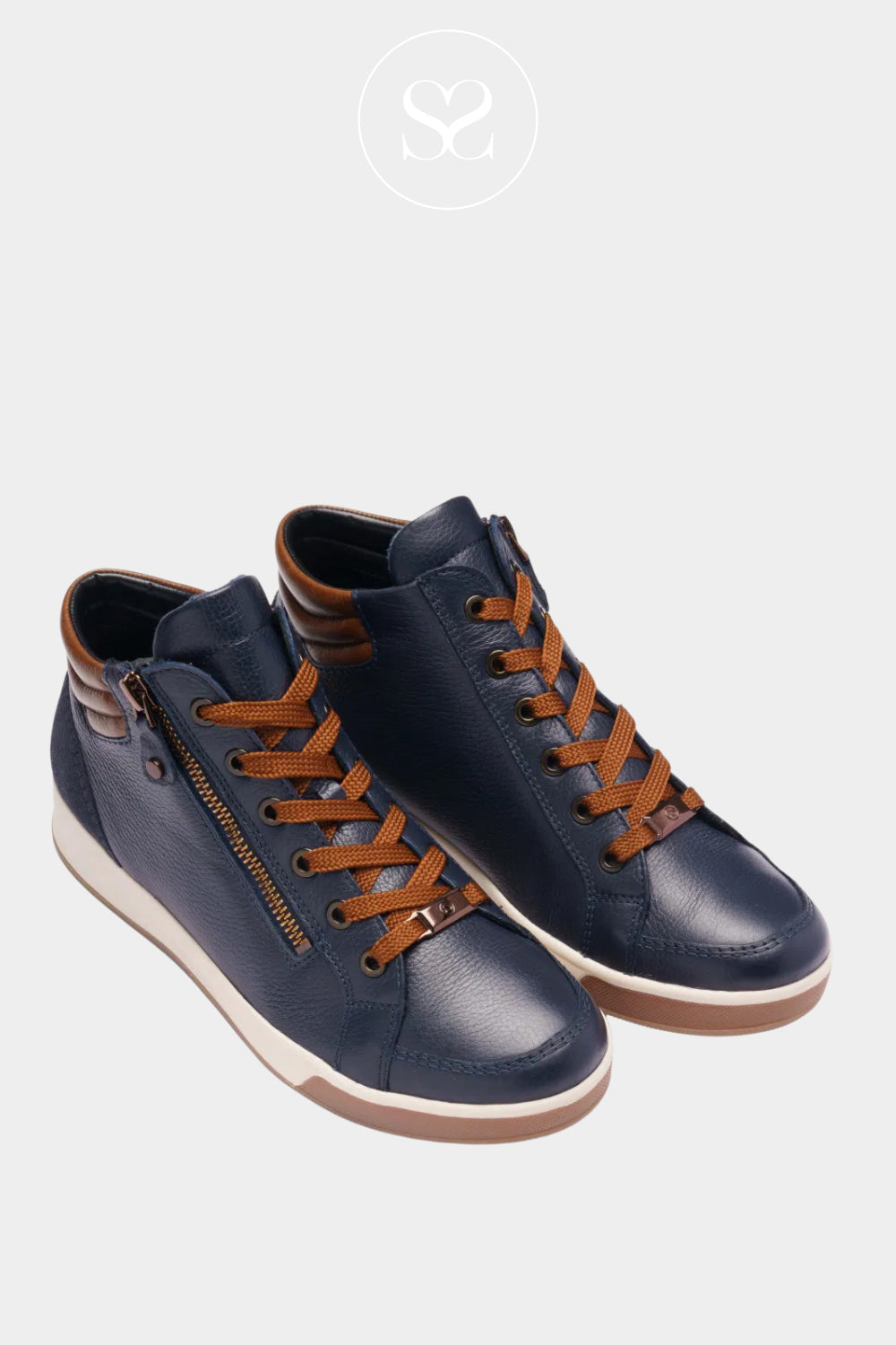 Ara - Navy & Tan High Top Trainers for Women - 12-24499