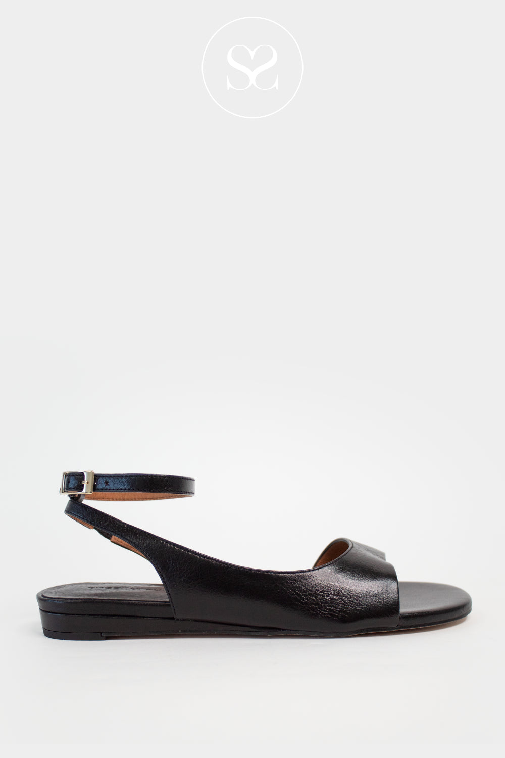 Angel Alarcon Black Flat Sandals with Wrap-around ankle strap Luna - Ireland
