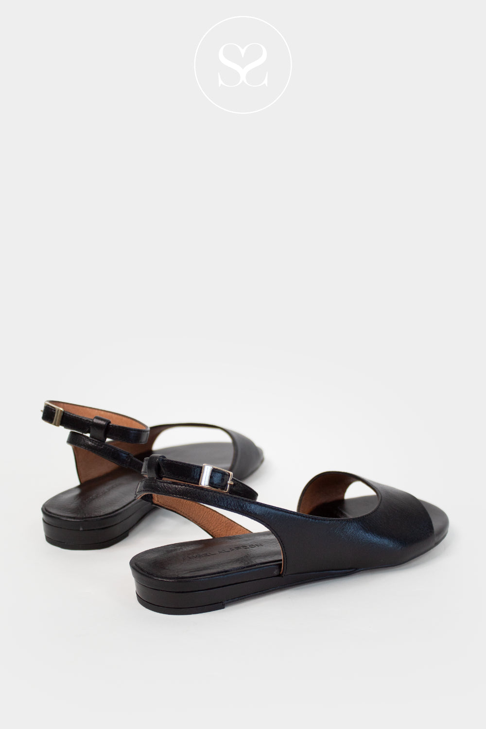 Angel Alarcon Black Flat Sandals with Wrap-around ankle strap Luna