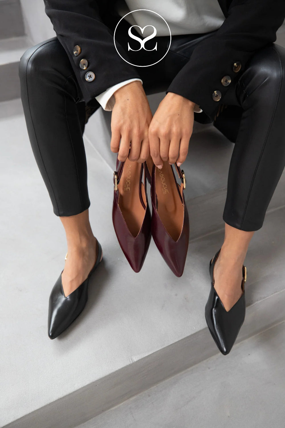 Babouche Black Slingback Flats - Sheri