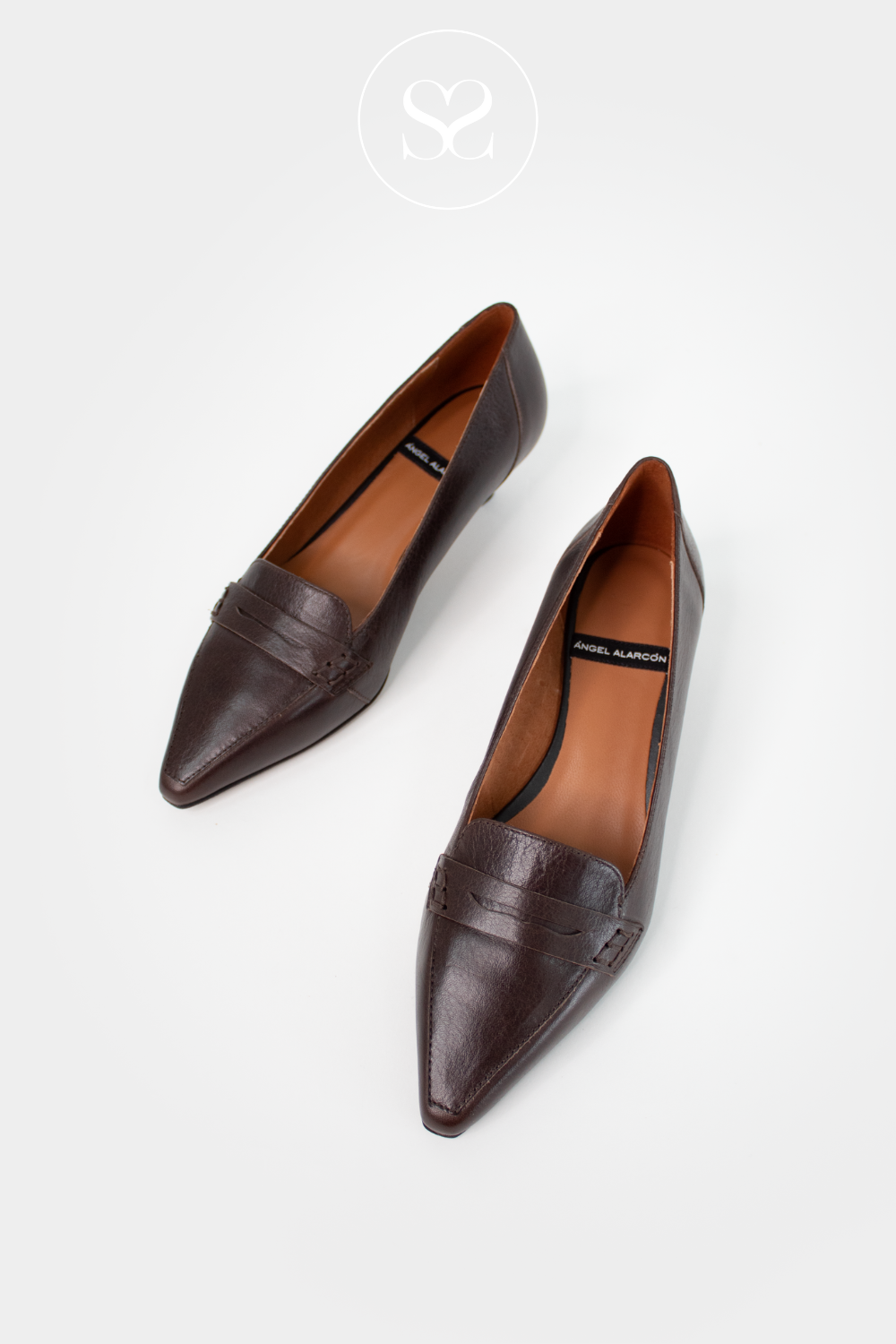 ANGEL ALARCON CHOCOLATE BROWN POINTED TOE KITTEN HEEL SHOE NELLA