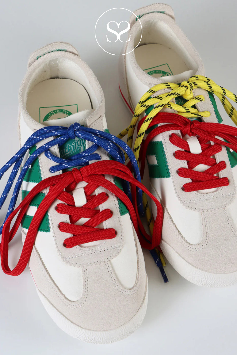 BACK70 White/Green Retro Trainers- Leon