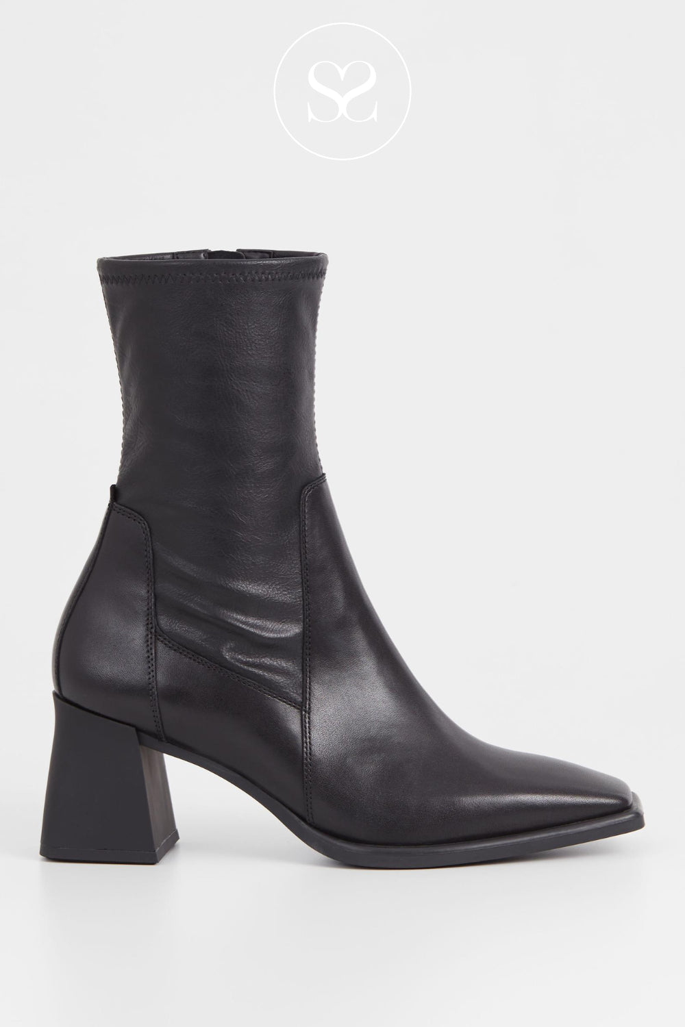 VAGABOND HEDDA 5602-302 BLACK LEATHER BLOCK HEEL SOCK BOOTS