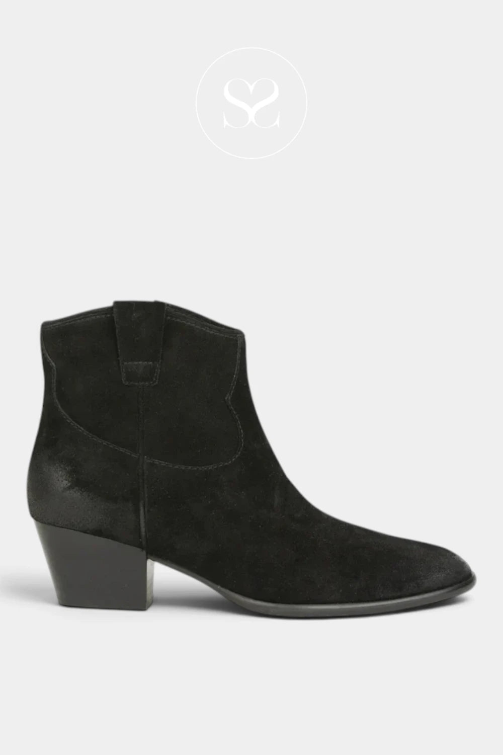 Ash Black Suede Western Style Ankle Boots - Fame for Women - Ireland