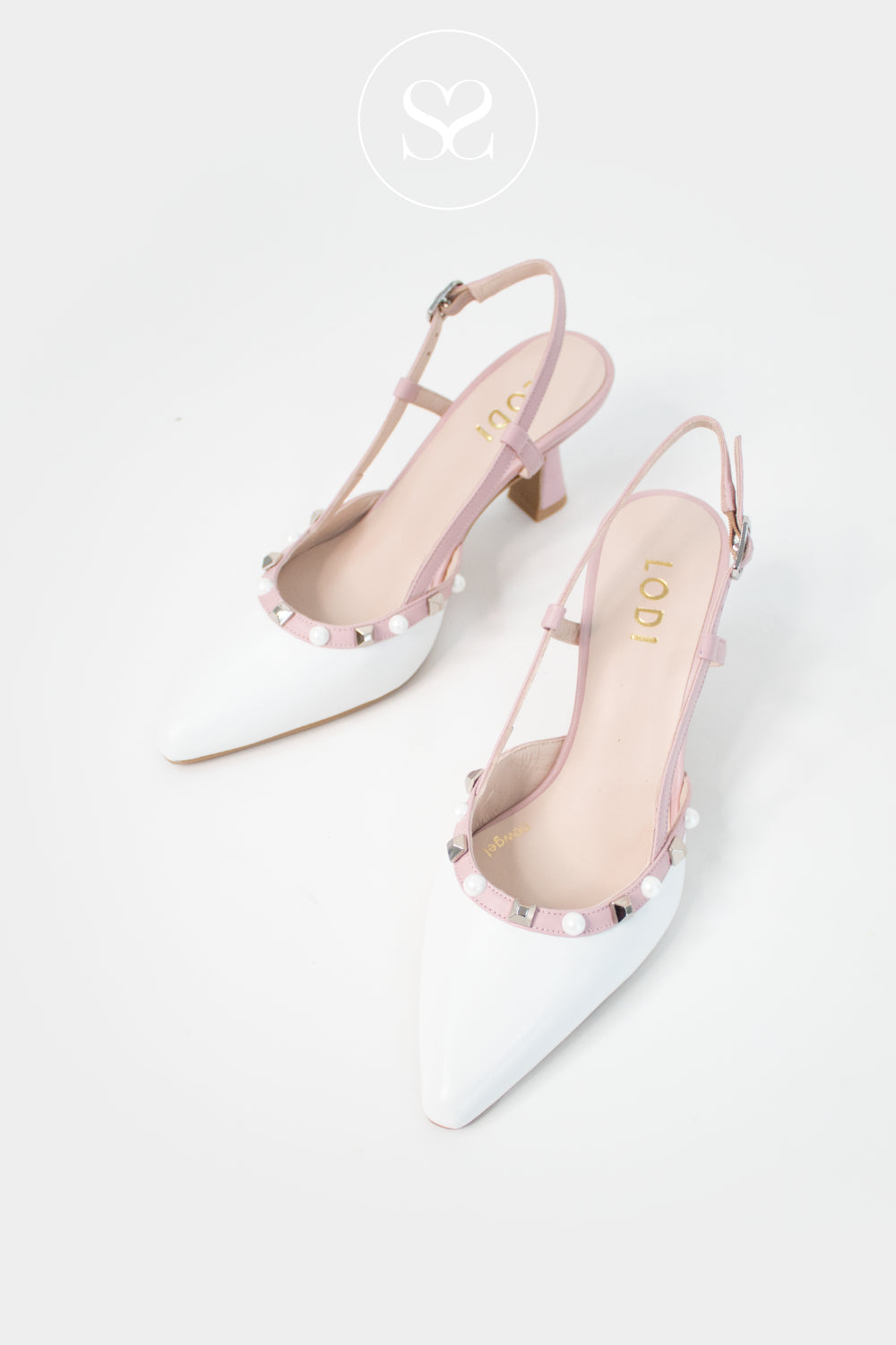 Lodi White And Pink Slingback With Pearl And Stud Detailing For Women