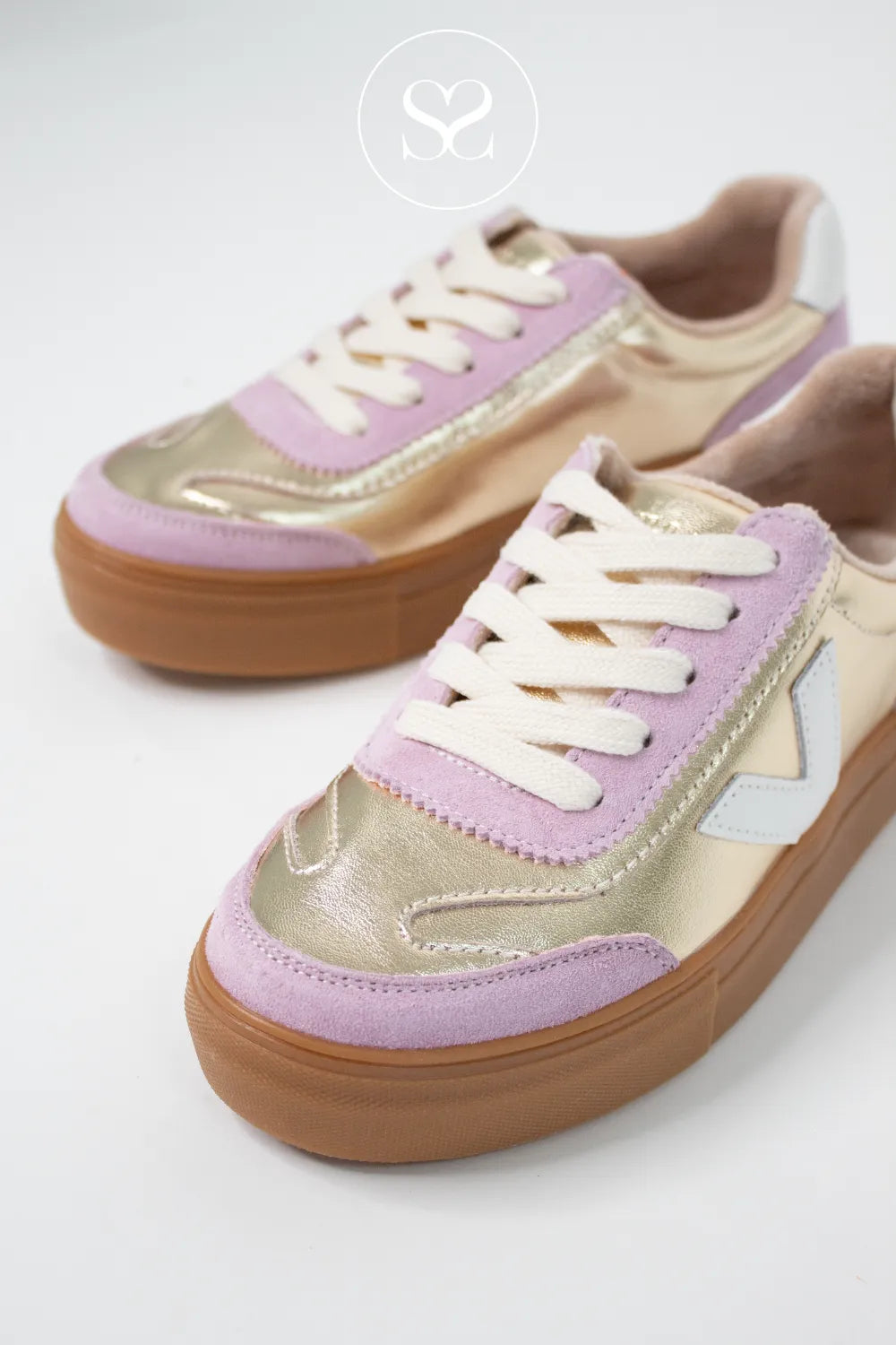 Drilleys Gold (Golden Musk) Platform Trainers For Women -Eighty trendy metallic trainers perfect for sping/summer seasons