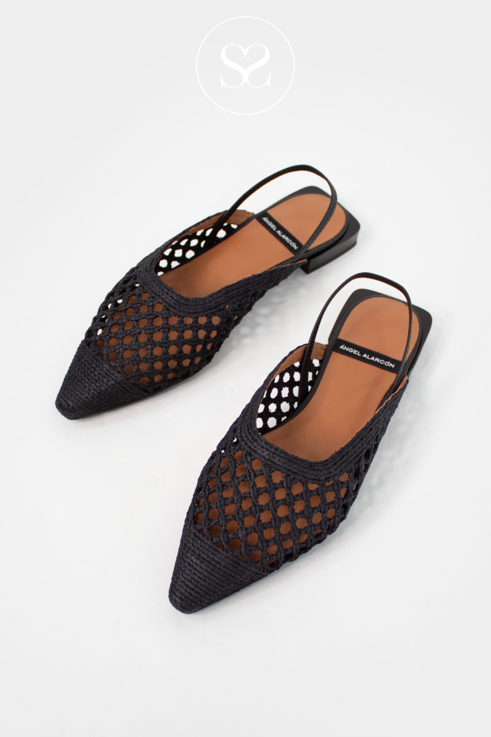 Angel Alarcon Black basket weave Sling-back Pumps Gaia