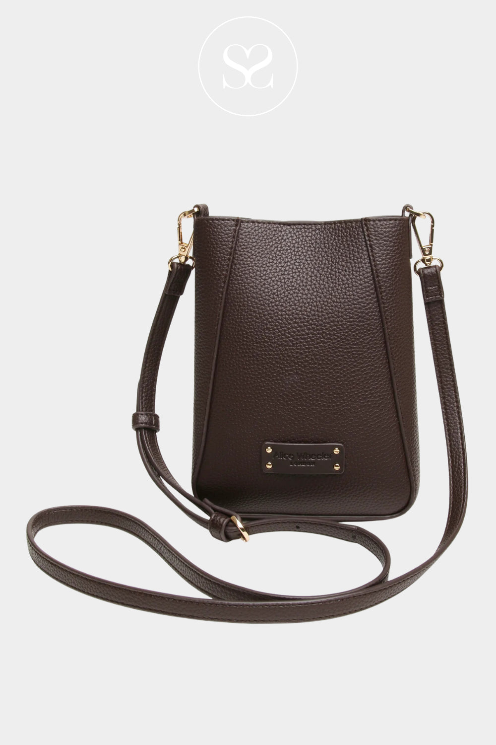 ALICE WHEELER SMALL BROWN PHONE BAG WITH DETACHABLE STRAP FOR WOMEN