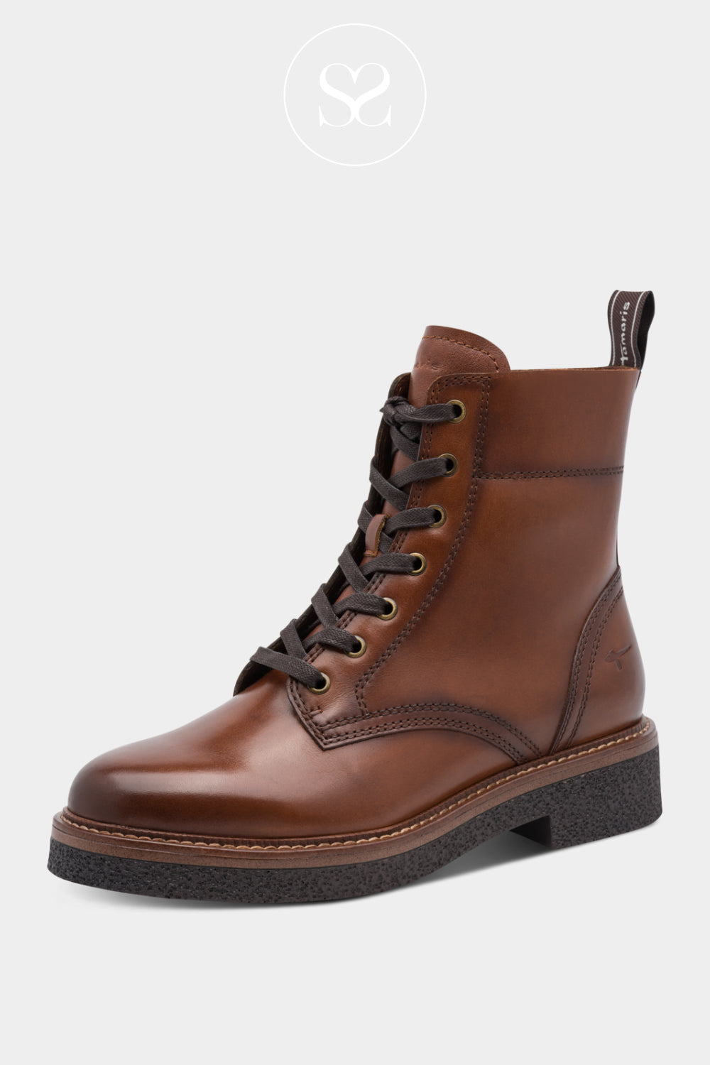 Brown Leather Miltary Boots with a lace-up closure for women in Ireland