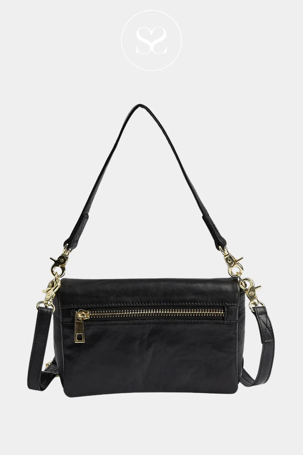 Depeche 17056 black leather crossbody bag with gold hardware