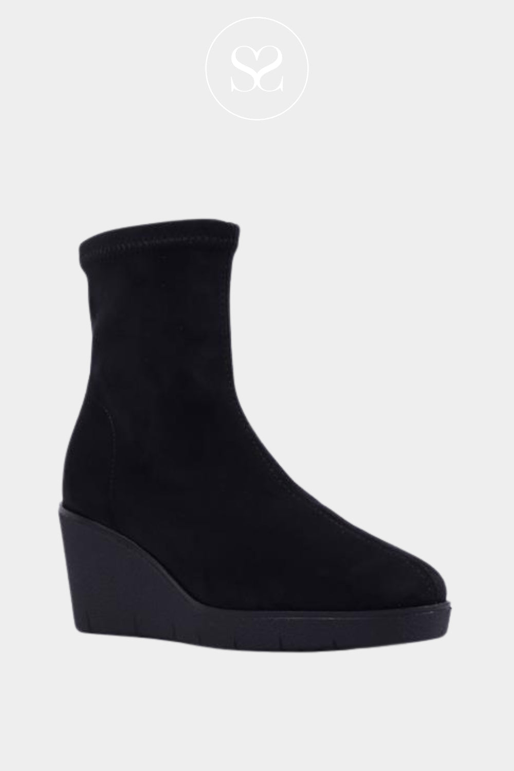 MISS ELASTIC BLACK SUEDE WEDGE SOCK BOOTS 76194