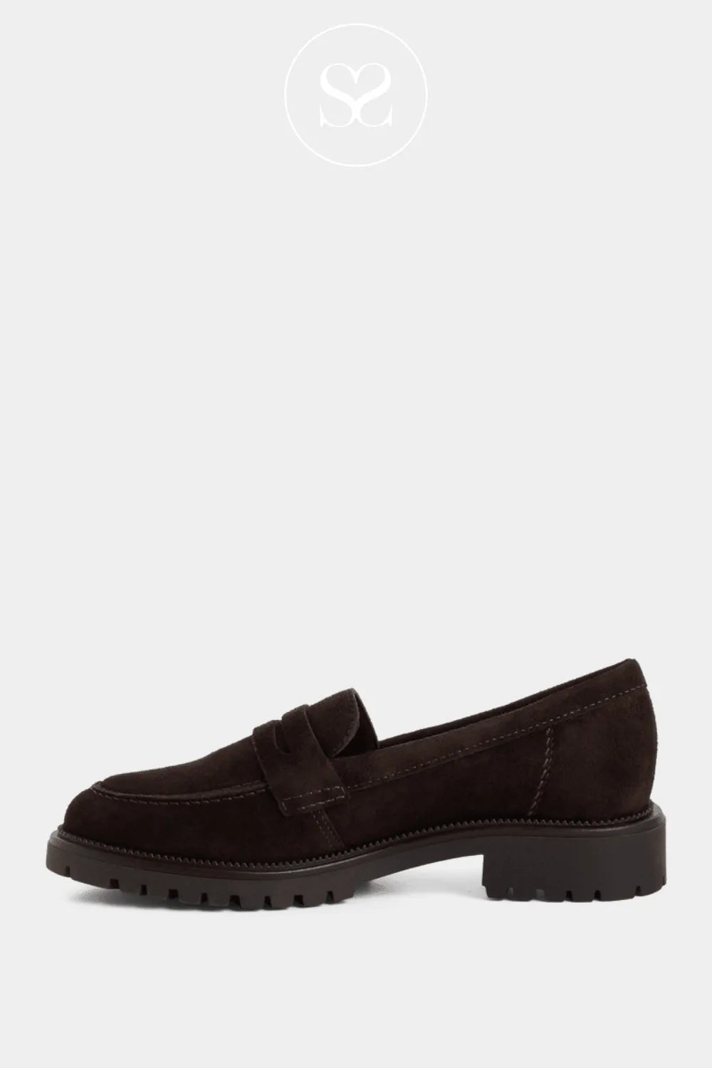 Brown loafers with chunky non-slip sole.