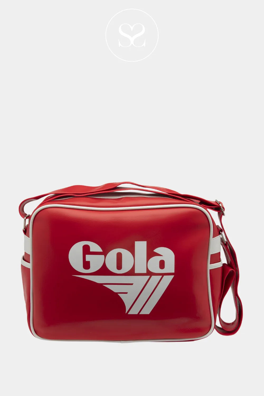GOLA RED/WHITE VEGAN LEATHER RETRO CROSSBODY BAG REDFORD FOR WOMEN WITH SIDE POCKETS AND ADJUSTABLE STRAP