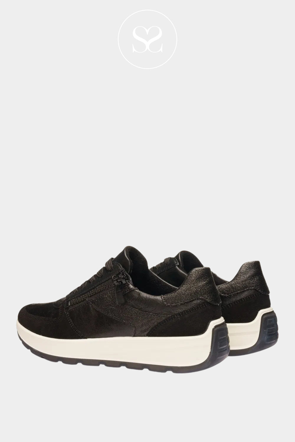 ARA BLACK LEATHER SNEAKERS WITH LACES AND SIDE ZIP, LIGHTWEIGHT DESIGN 12-25112