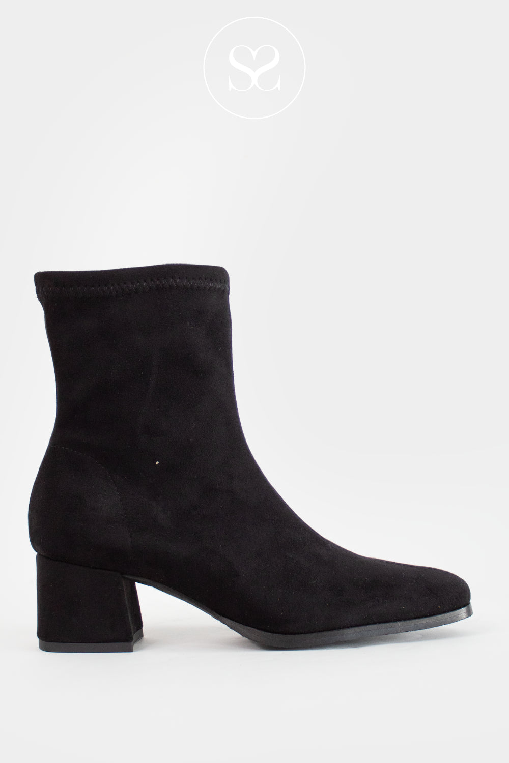 Miss Elastic Black Suede Block Heel Sock Boots 78330