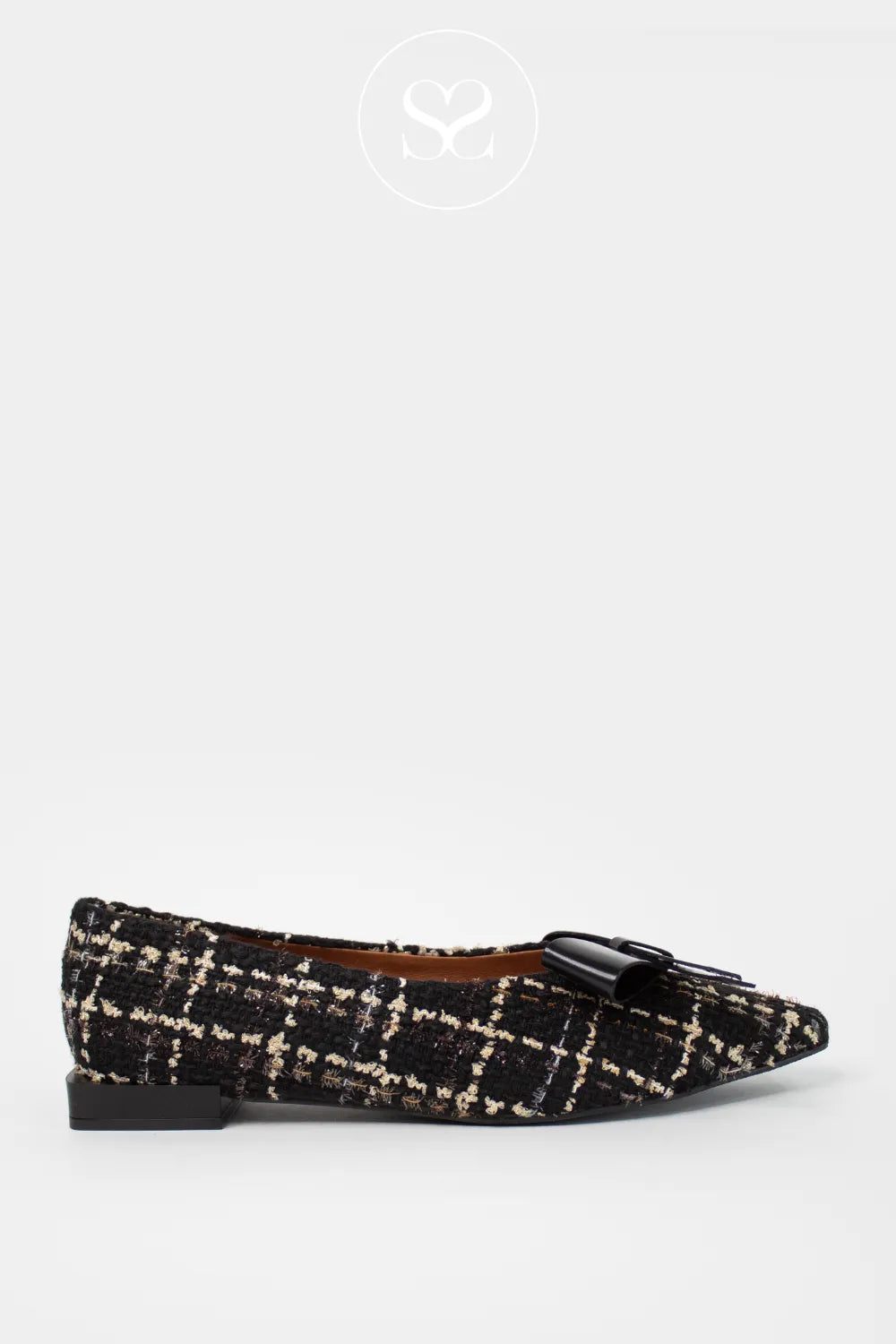 ANGEL ALARCON BLACK TWEED POINTED TOE FLATS - ALVATEX