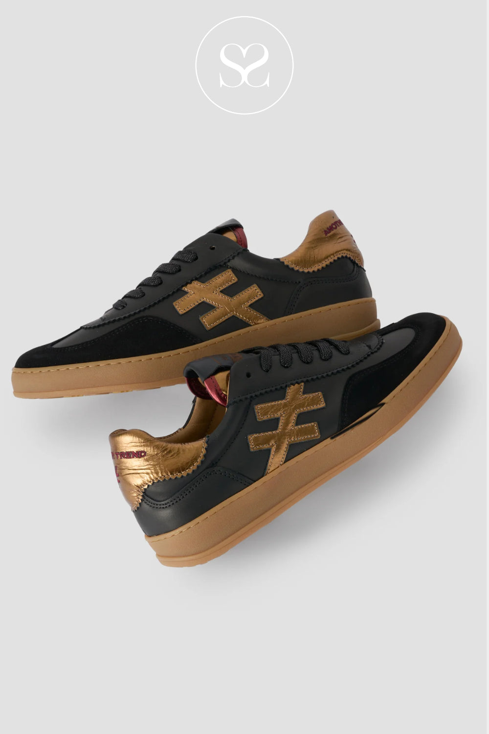 Another Trend Black & Gold Leather Trainer — A032-03 for Women - Ireland