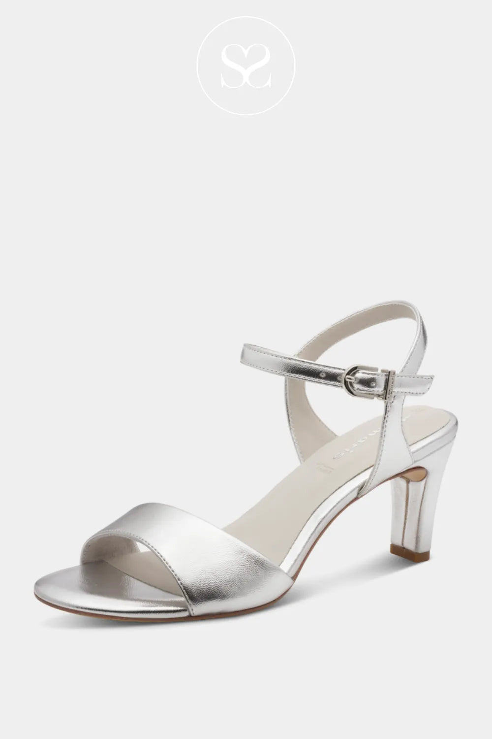 Tamaris Silver low heel strappy sandals 1-28008-42 Comfortable mid-height block heel providing gentle lift and stability