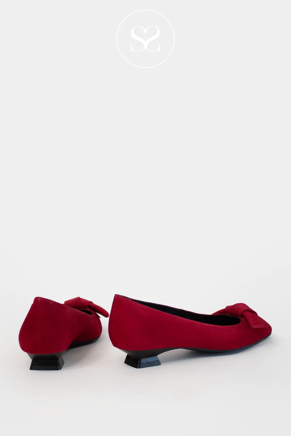 LODI red suede pointed toe kitten heel shoe with front bow detail BED5527