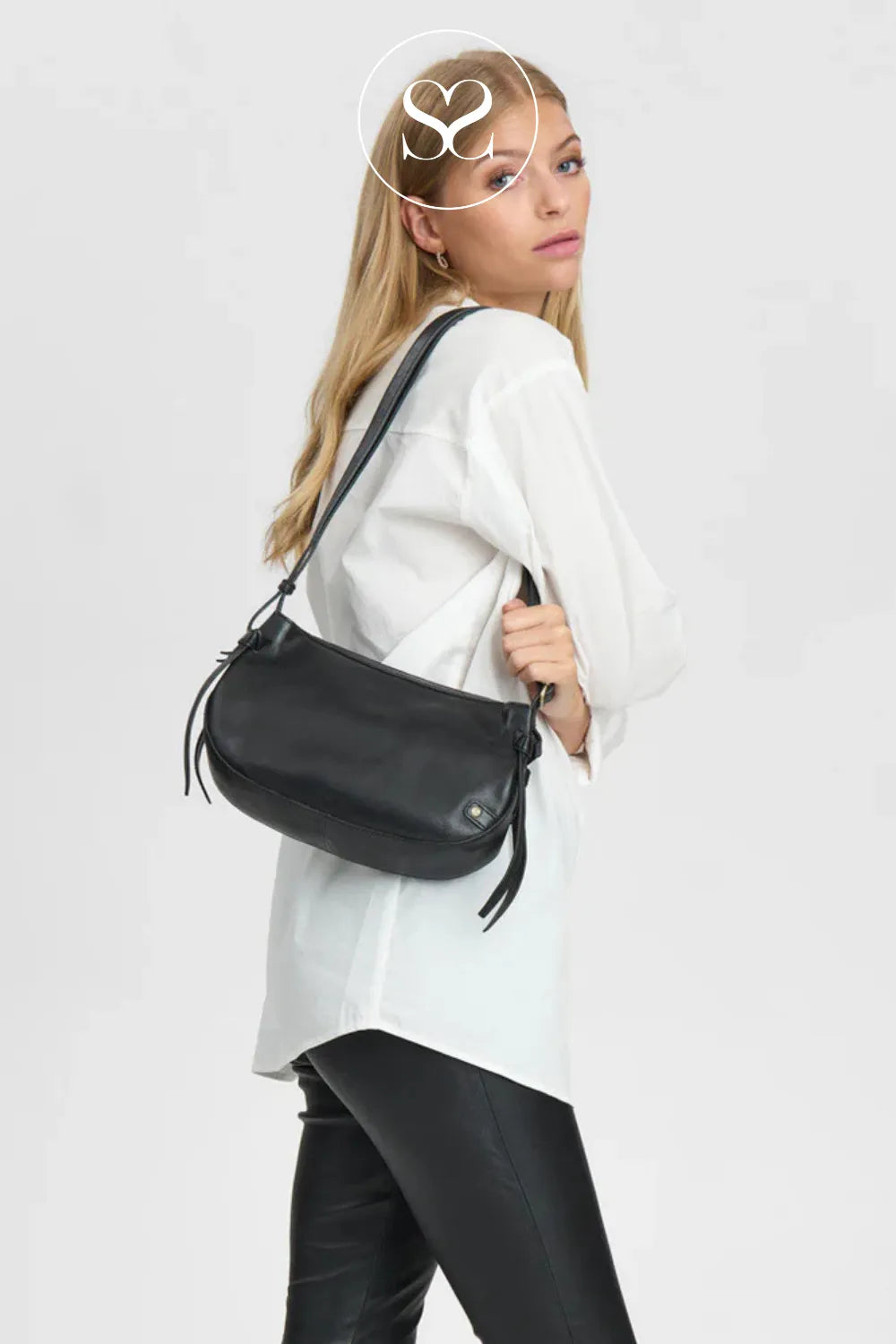 DEPECHE BLACK LEATHER CROSSBODY BAG - 16678