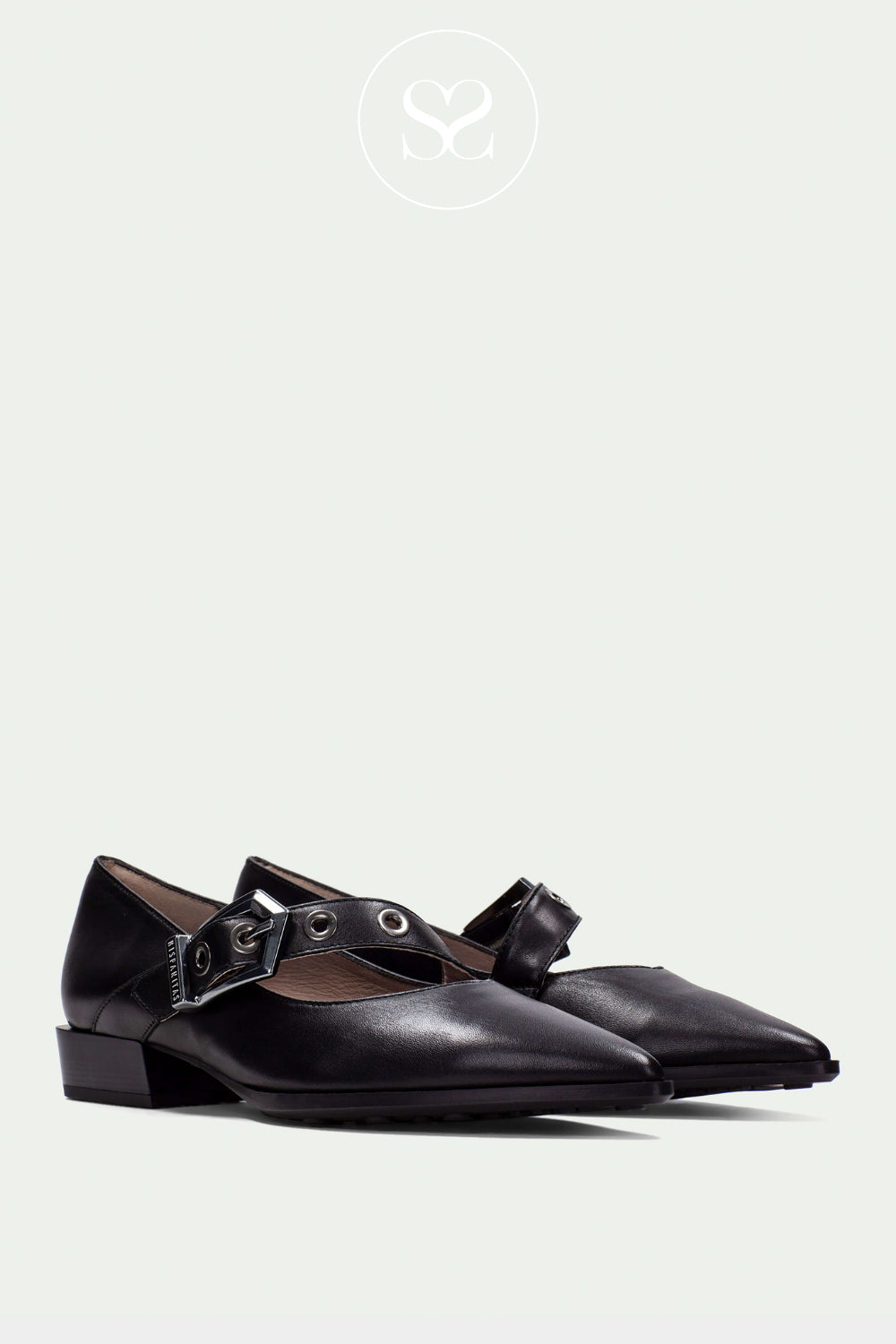 HISPANITAS BLACK POINTED TOE FLATS WITH STRAP HI254196
