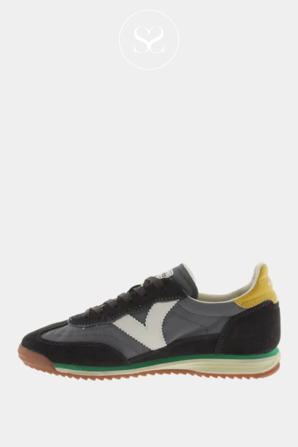 VICTORIA PEWTER TRAINERS FOR WOMEN 1158100 WITH GREEN COLOURING ON SOLE AND LACK SUEDE DETAILING THROUGHOUT SHOE