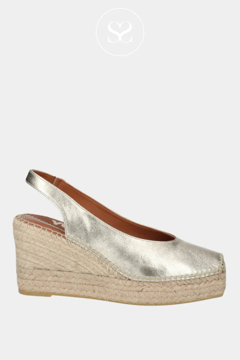 Viguera gold metallic closed square toe espadrille sandals with espadrille wedge sole
