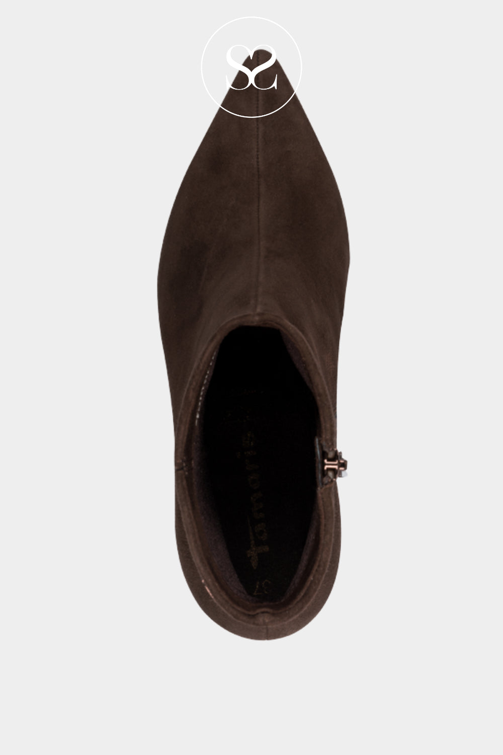 Comfortable brown suede high heel ankle boots from Tamaris