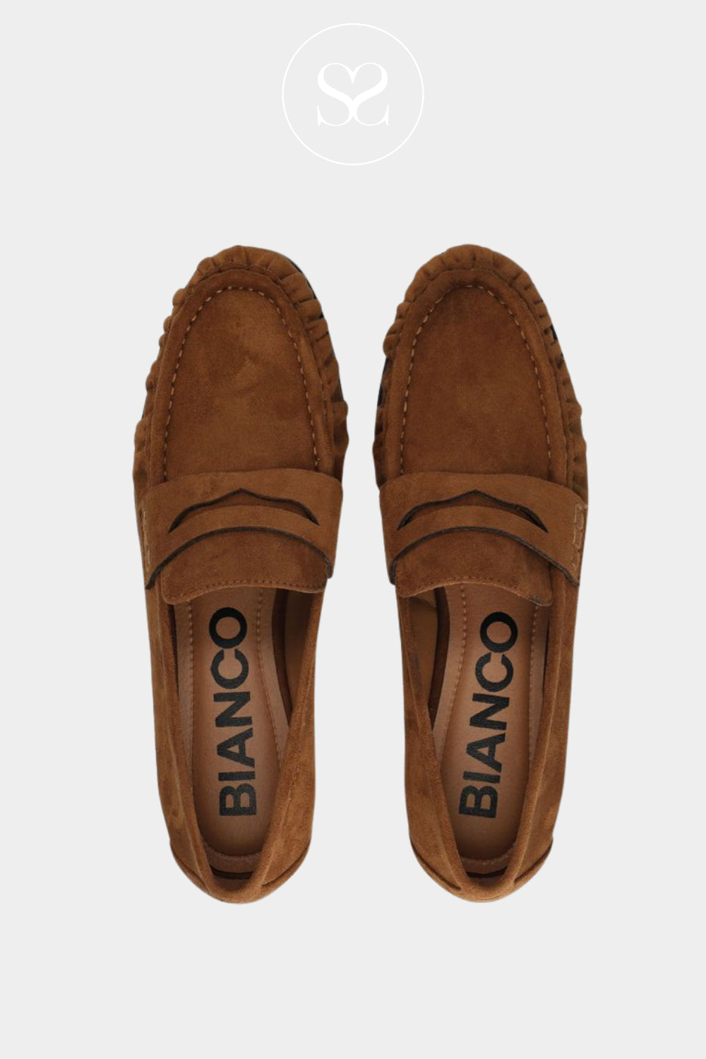 Bianco Tan Faux Suede Penny Loafers - Biacarma