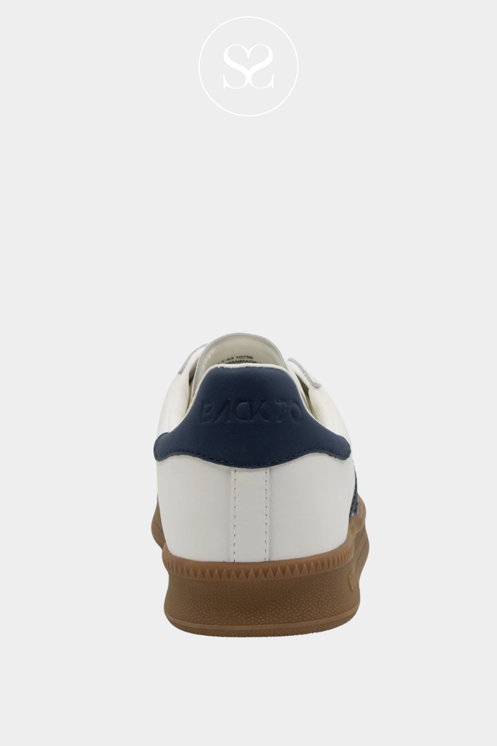 White and navy trainers. Everyday retro style. Laces and suede toe cap. Gum sole. Flatform chunky sole trainers.