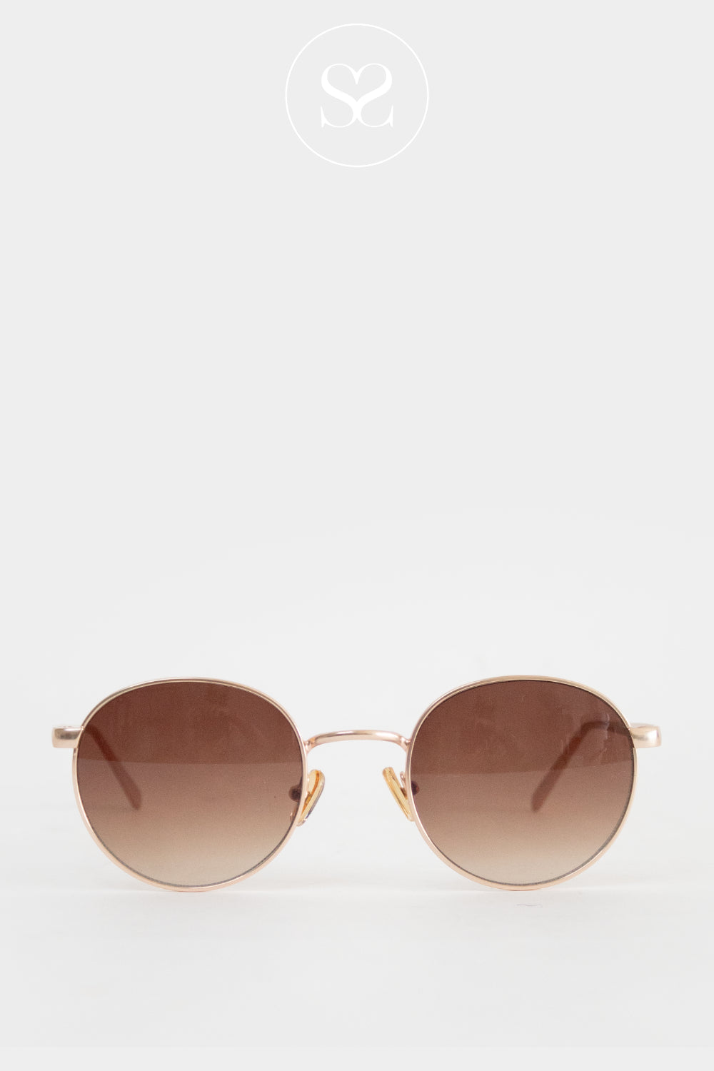 Eco Shades Brown Rounded Metal Sunglasses - Vang Gold