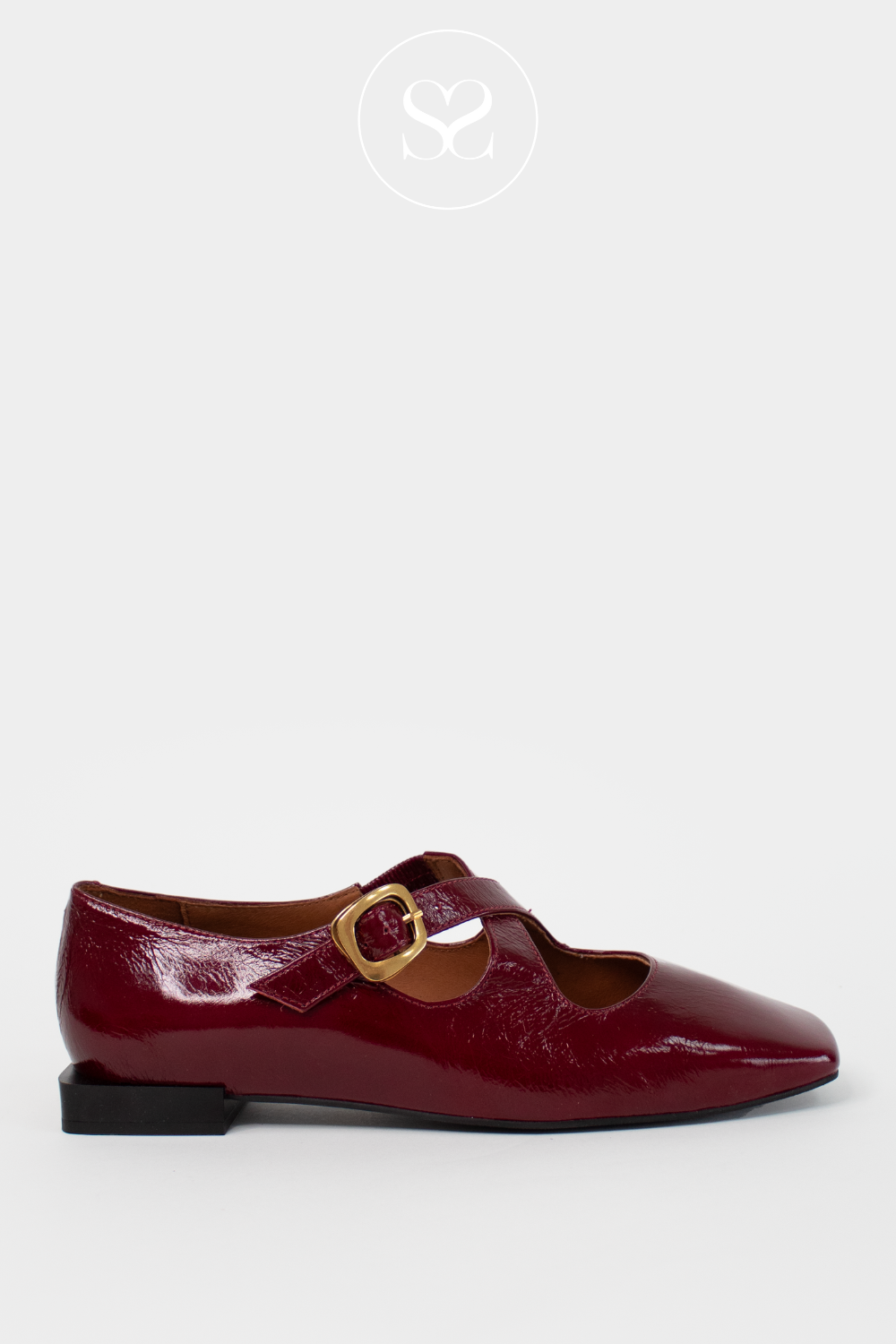 ANGEL ALARCON RED PATENT LOW BLOCK HEEL SQUARE TOE SHOES MAIA