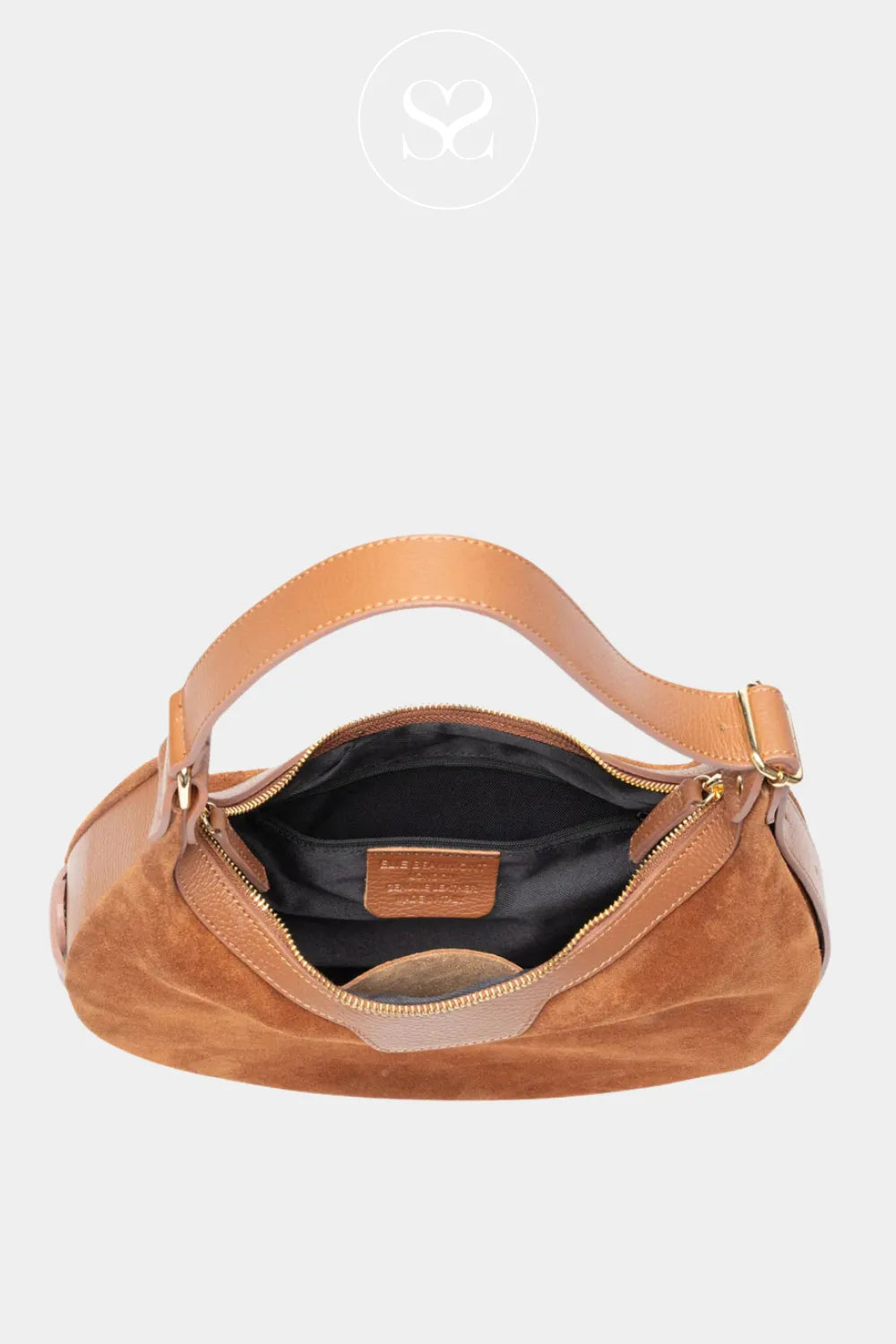 ELIE BEAUMONT TAN SUEDE SHOULDER HANDBAG CRESCENT