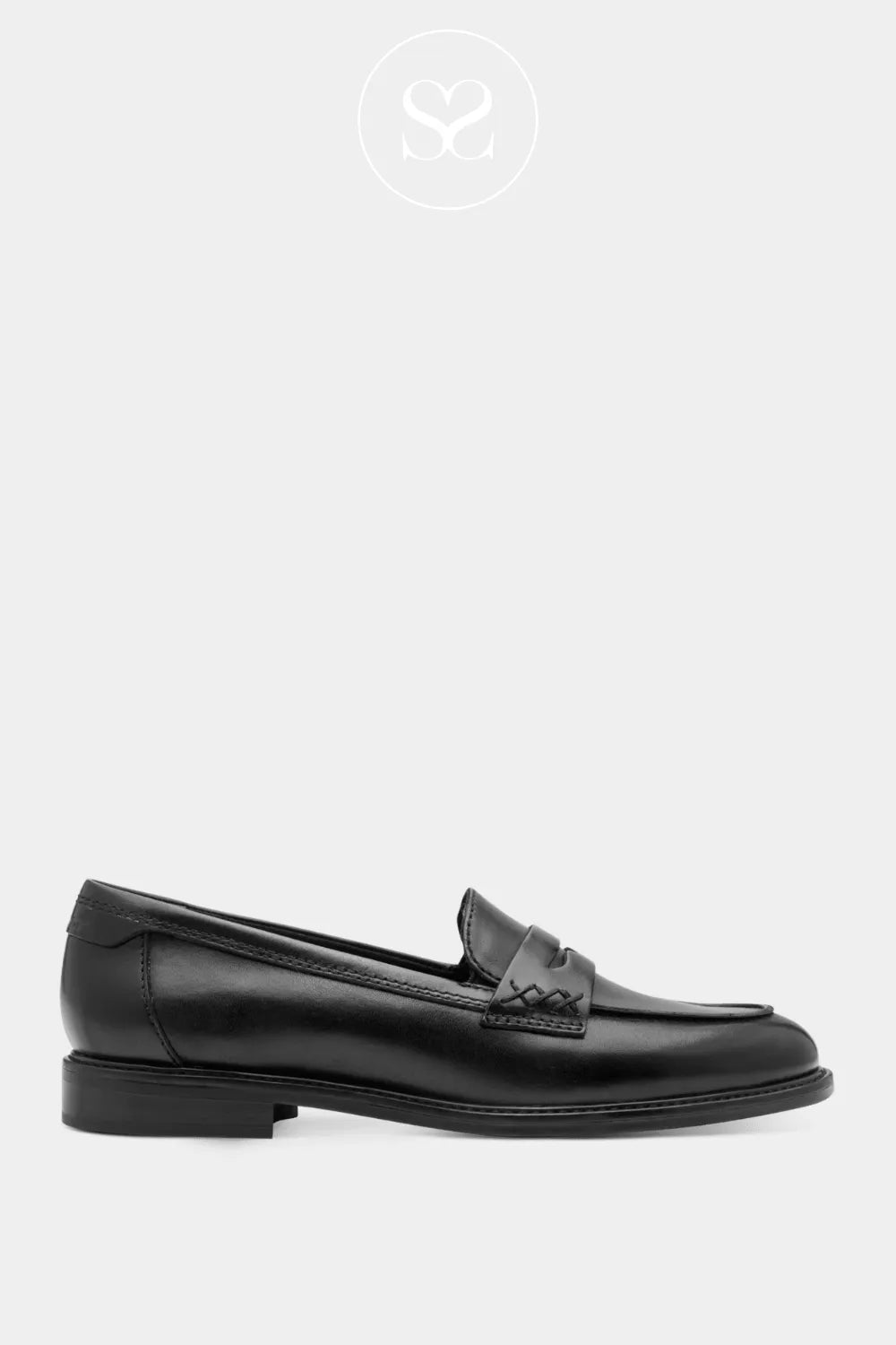 Tamaris black leather slip on loafers. Classic round toe flat shoe